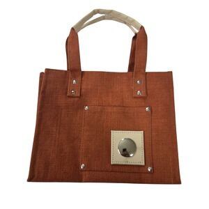 Jute Cottage Burnt Orange Burlap Tote Bag Handbag‎ Front Pocket Eco Friendly